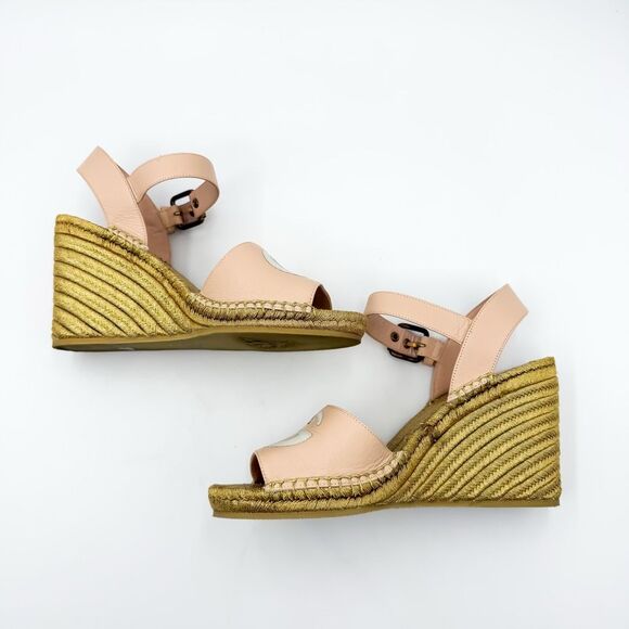Gucci GG Pink Espadrille Gold Wedge Sandals EU 38, US 8 - Picture 6 of 10